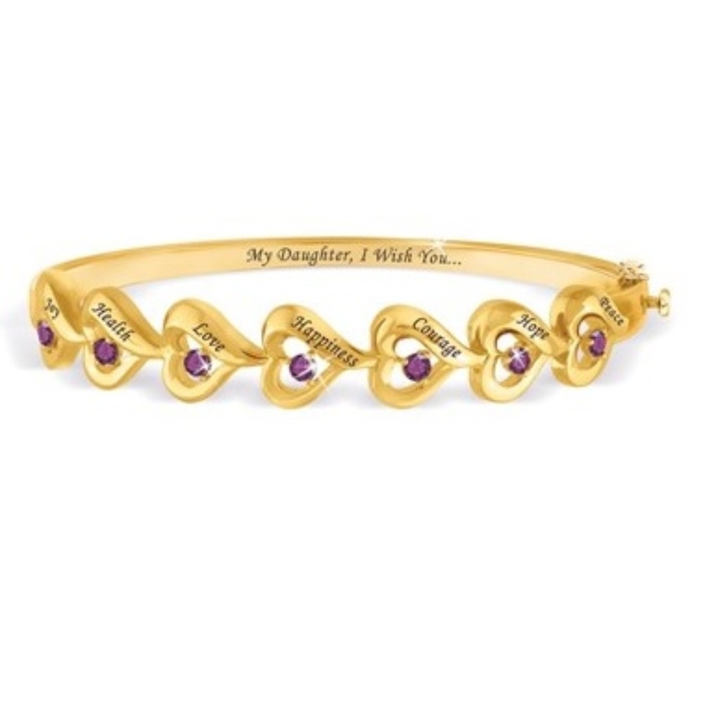 Danbury Mint Seven Wishes for My Daughter Amethyst Bracelet Gold Plate NEW